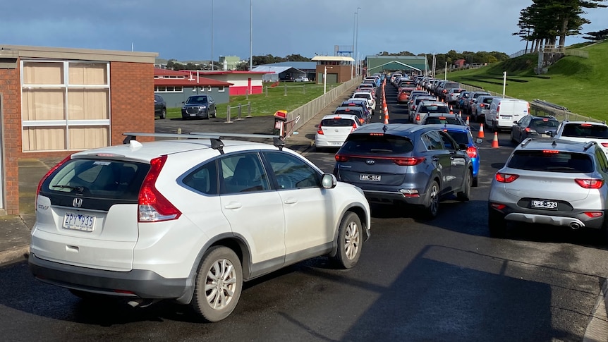 Cars line up at South Warrnambool Football ground to be tested