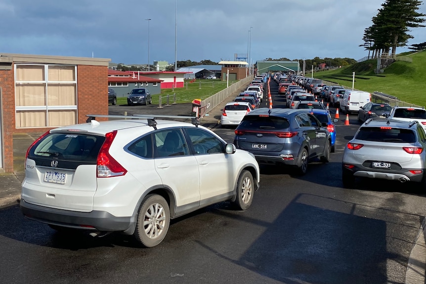 Cars line up at South Warrnambool Football ground to be tested