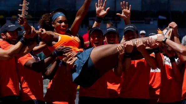 Serena Williams celebrates winning the Madrid Masters