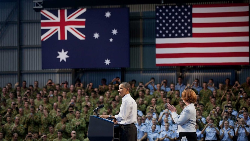 Then US President Barack Obama address US and Australian troops at RAAF Base Darwin in November 17, 2011.
