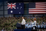 Then US President Barack Obama address US and Australian troops at RAAF Base Darwin in November 17, 2011.