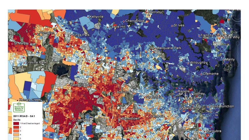 Index of Relative Socio-Economic Advantage and Disadvantage - Sydney (Google Earth)