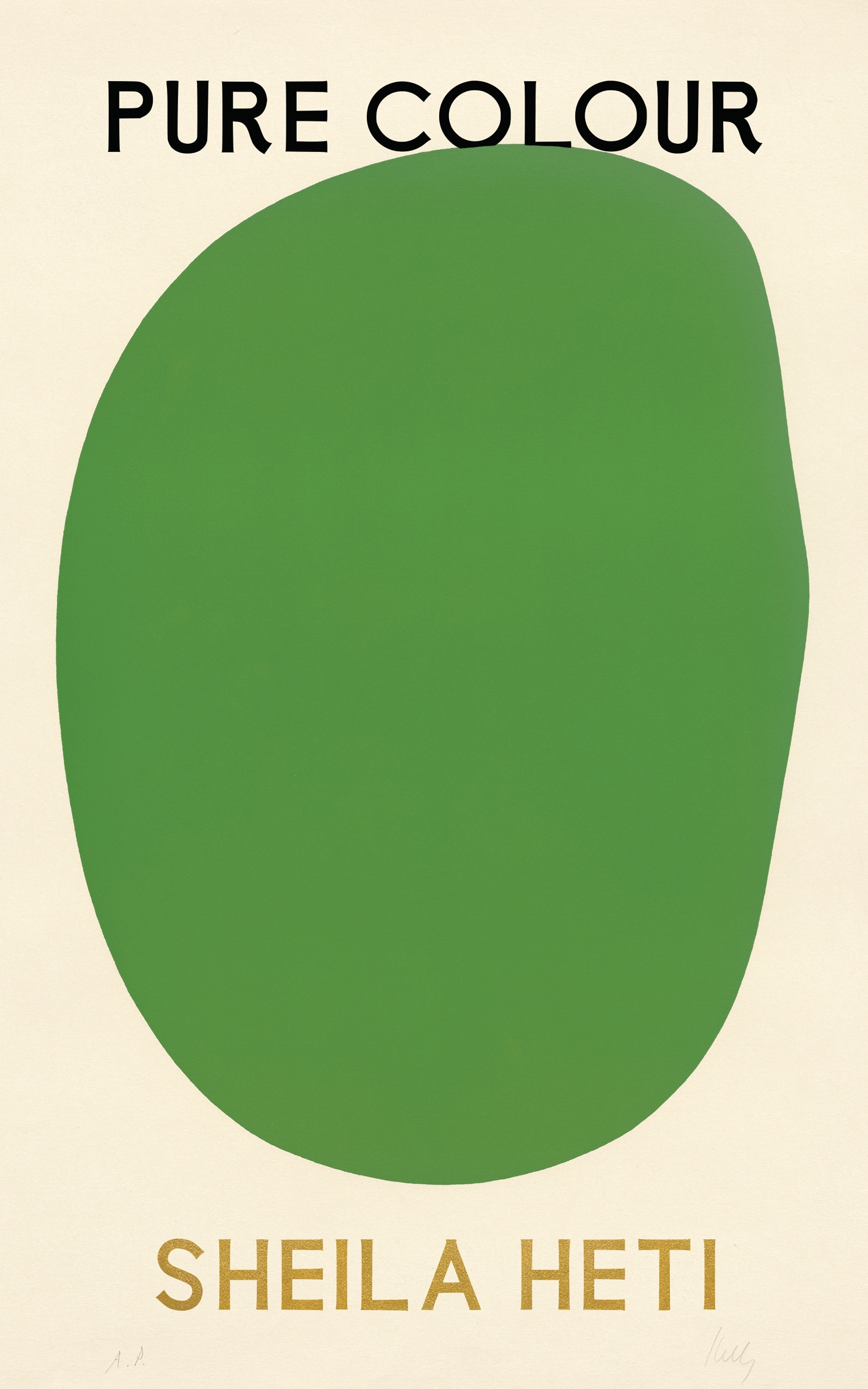 A book cover with an abstract image of a large, irregular green circle sits on a cream background.