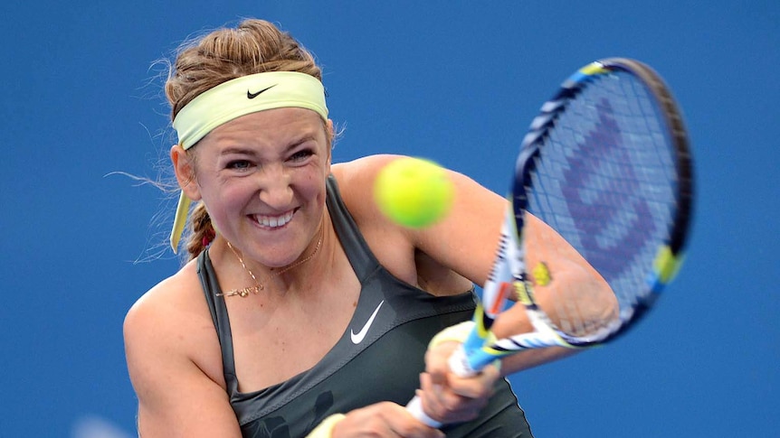 World number one Victoria Azarenka of Belarus in action in her quarter-final match in Brisbane.