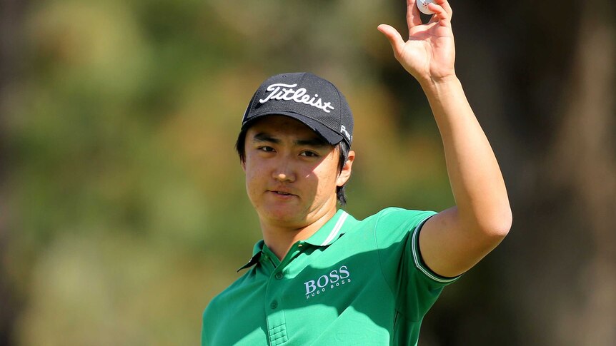 South Korea's Jin Jeong acknowledges the gallery after forcing a playoff at the Perth International.