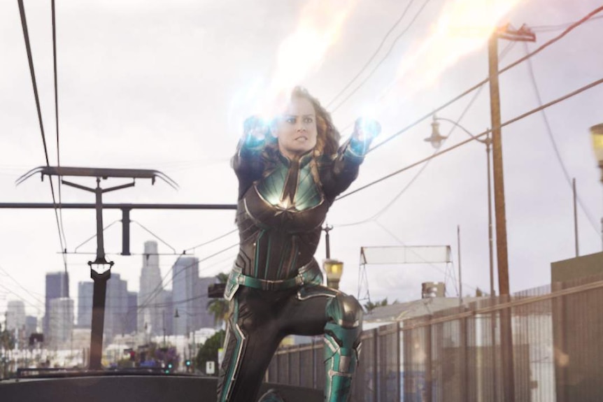 Captain Marvel shoots fire out of her hands