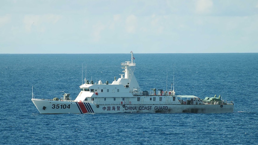 A Chinese coast guard ship at sea.