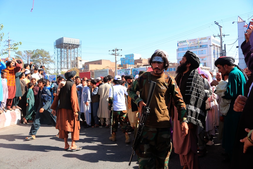 People gather in the main square of Herat city