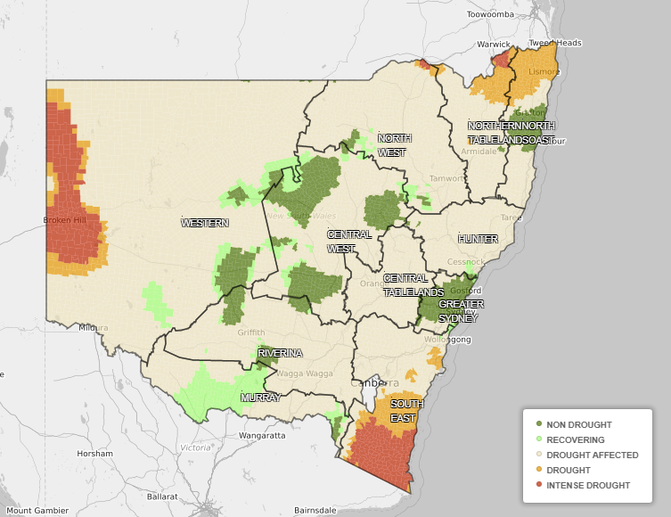 Map of NSW using combined drought indicator.