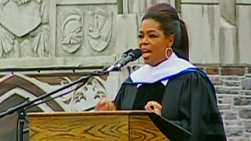 Matter of degree: Oprah addresses graduates.