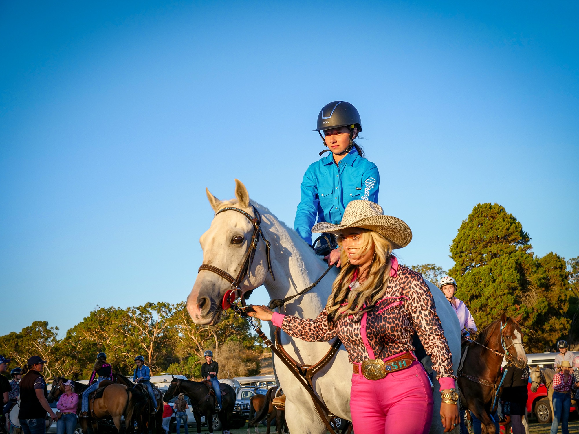 Two women with a horse. 