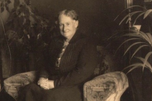 An old photo shows Emma Gray, a general store owner from Grassmere, near Warrnambool.