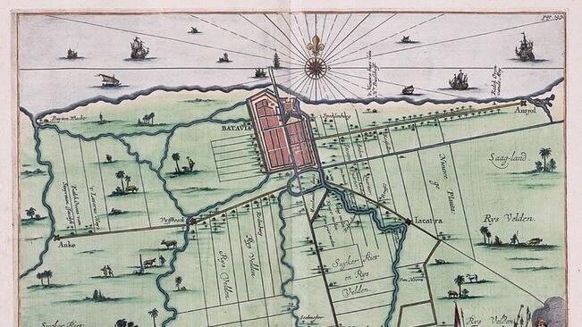 An historical Dutch map of Batavia, the previous name for today's Indonesian capital Jakarta.