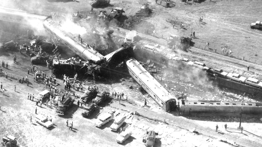 A passenger train colliding with a good train in Violet Town, in north-east Victoria