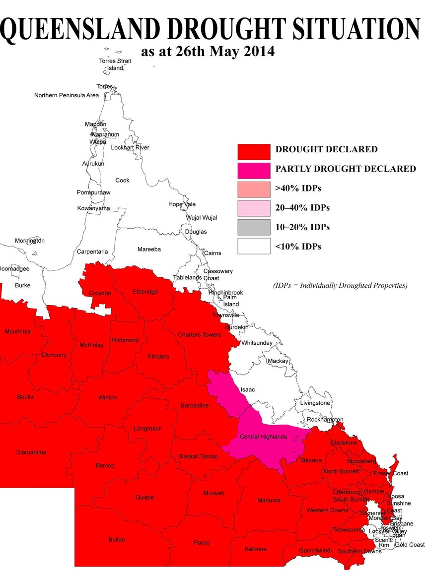 Drought-declared Qld map as at May 26, 2014