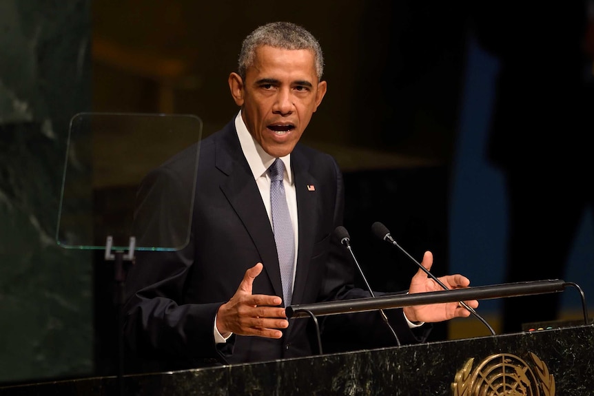 US president Barack Obama speaks at the 70th session of the United Nations General Assembly