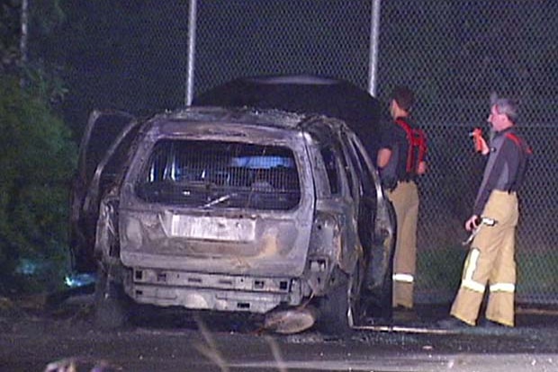 The burned-out car was discovered in Parkville.