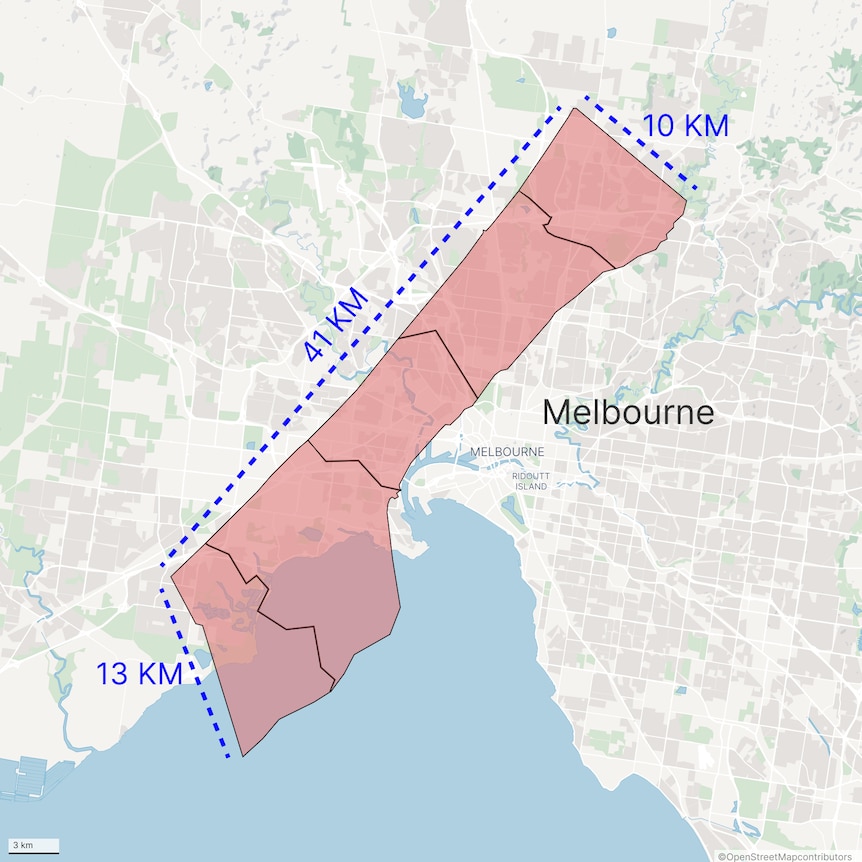 Map of Melbourne overlayed with a map of Gaza