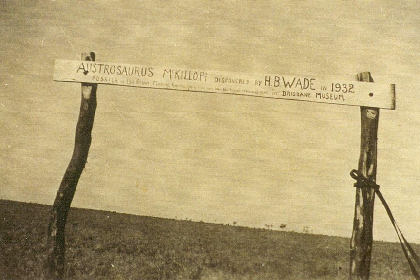 Wooden posts mark the original Austrosaurus dig site in the 1930s.
