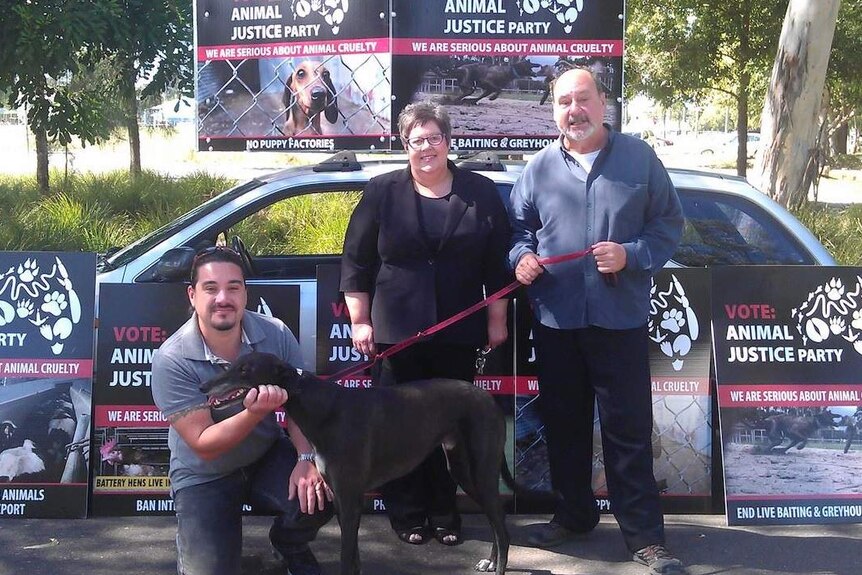 Animal Justice Party members Joshua Agland, Susan Strain and Mark Pearson