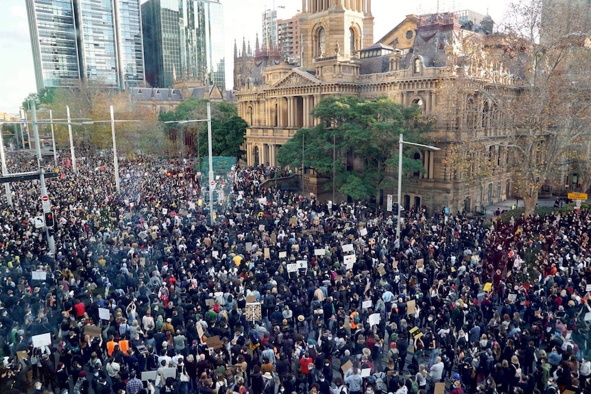 Thousands of demonstrators flocked to Sydney's CBD to protest racial injustice at the Black Lives Matter rally. June 6, 2020.