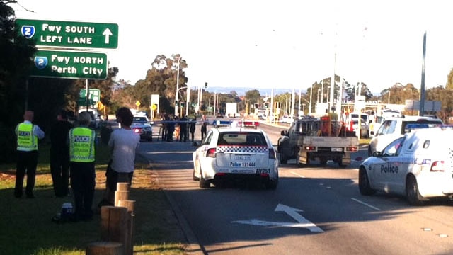 A part of Leach Highway has been taped off
