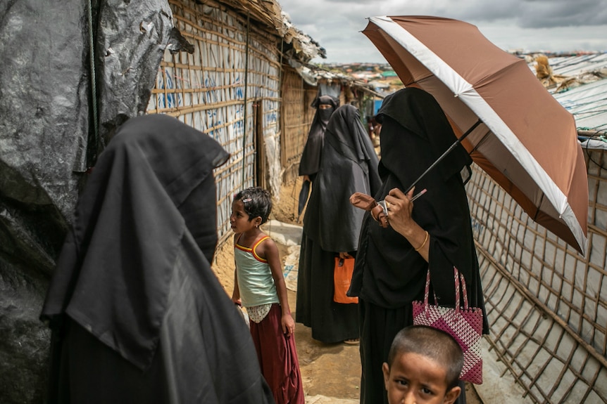 Women and children in Cox's Bazar refugee camp in Bangladesh.