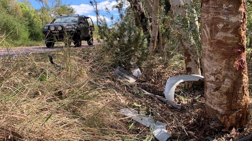 Rubble on the side of the road.