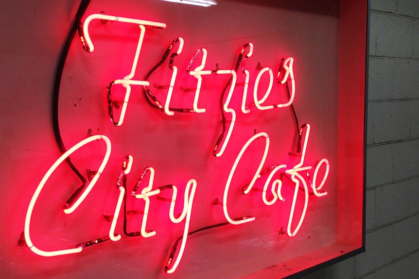 Fitzie's Cafe neon sign.