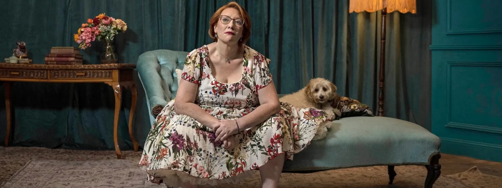 Woman and dog on a couch