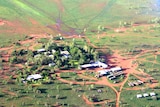 Aerial shot of the Ammaroo cattle station homestead, looking green after rain.