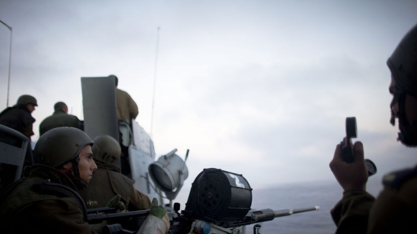 Israeli soldiers aboard naval vessel