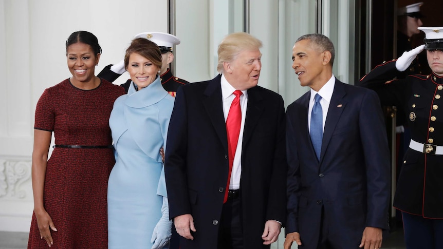 President Barack Obama and first lady Michelle Obama pose with Preisdent-elect Donald Trump and his wife Melania.