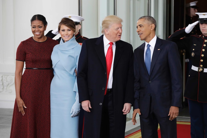 President Barack Obama and first lady Michelle Obama pose with Preisdent-elect Donald Trump and his wife Melania.