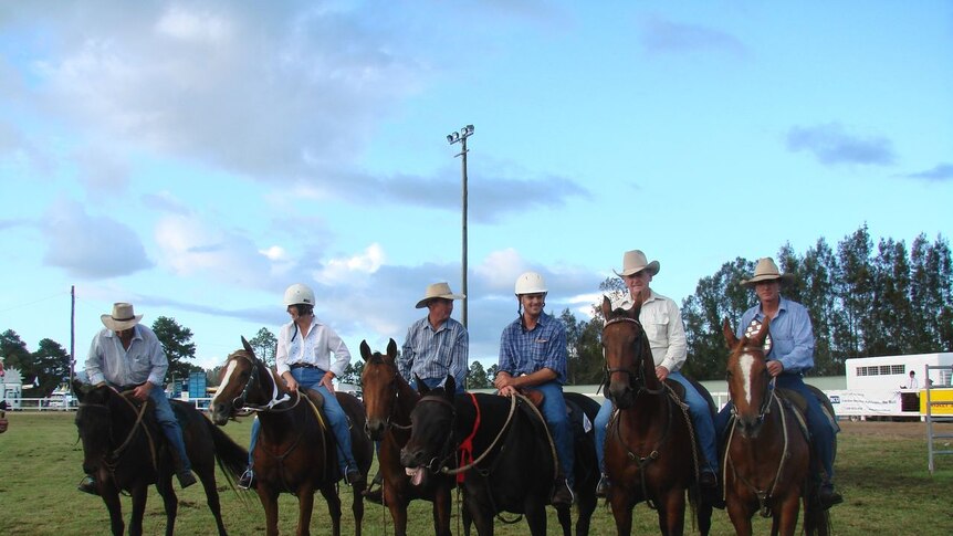 The winners of the family team campdraft at the Macksville Show.