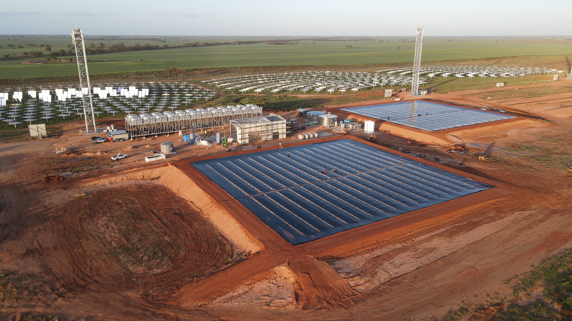 The series of rubber-lined pits at RayGen's Carwarp plant
