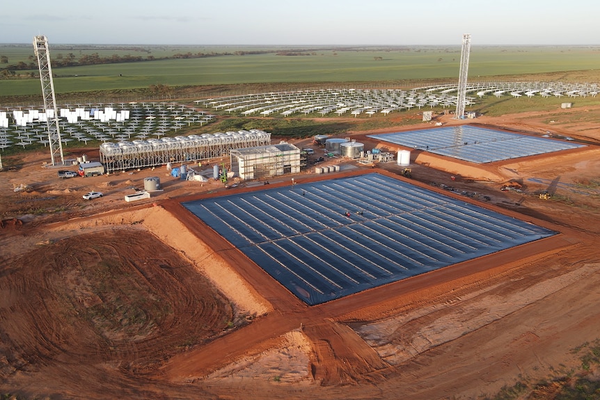 The series of rubber-lined pits at RayGen's Carwarp plant