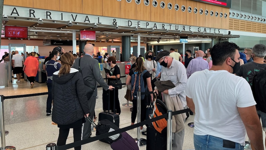 A queue of passengers at Sydney Airport