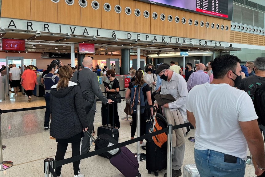 A queue of passengers at Sydney Airport