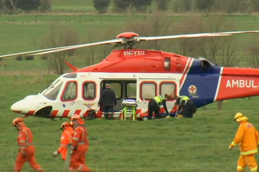 An air ambulance waits to take one of the injured people to hospital in Melbourn.