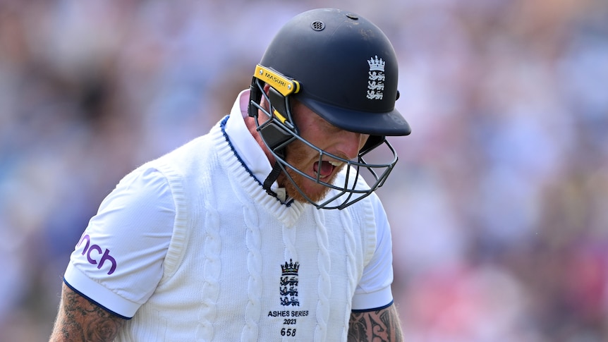 England batter Ben Stokes shouts after getting out in the second innings of the Ashes Test at Headingley.