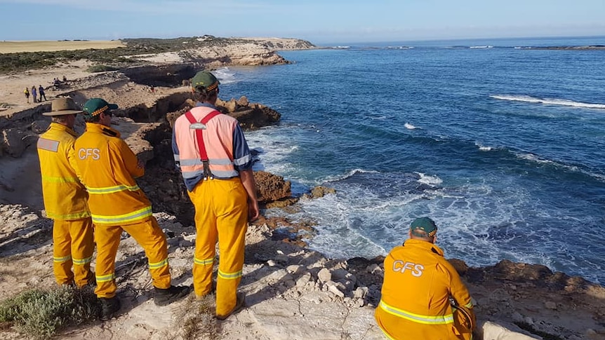 CFS officers look out to the ocean where a search is underway for a missing man