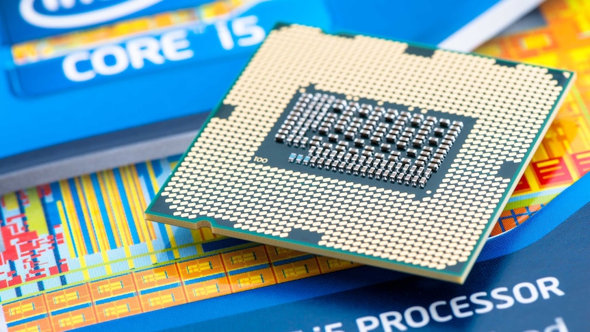 An Intel processor chip.