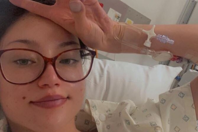 Ksenia Borodin takes a selfie while in hospital.