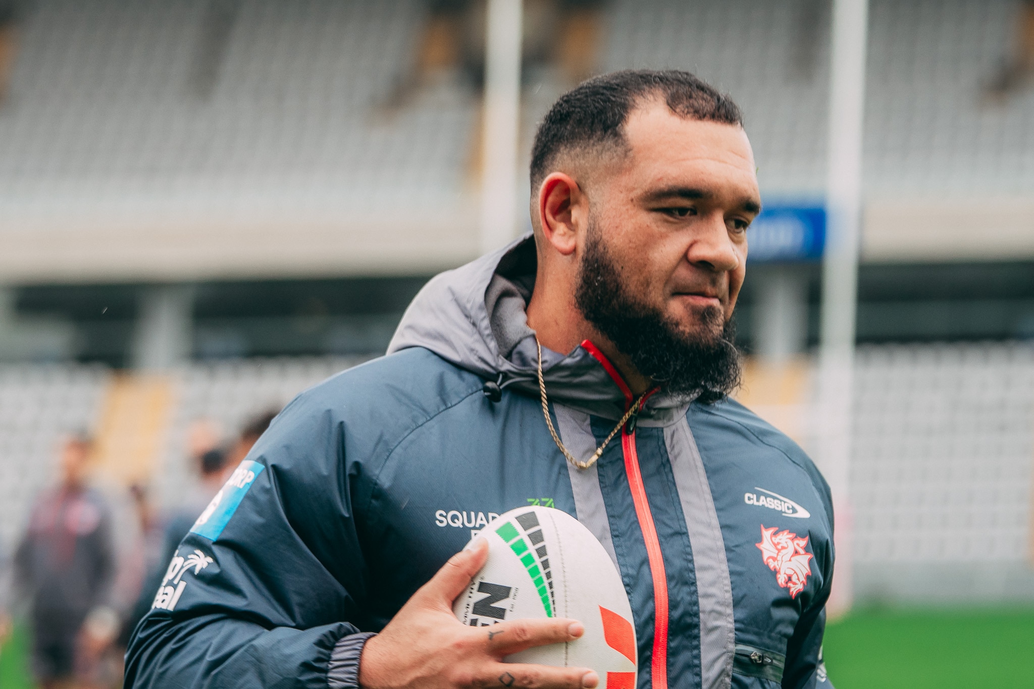 A man looks on during a rugby league training session 