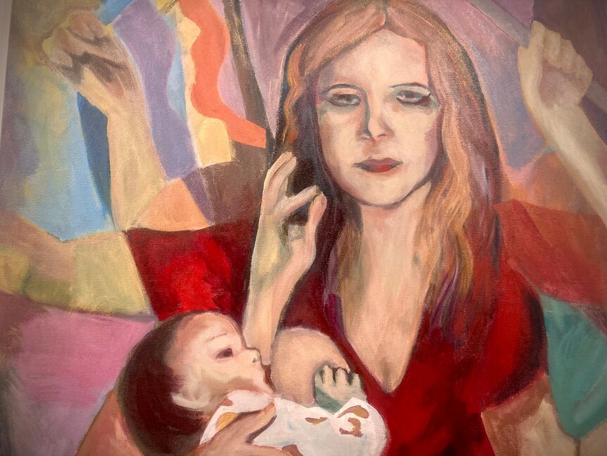 a painting of a mother breastfeeding their child. 