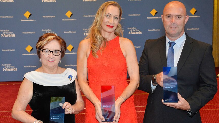 WA 2018 Australian of the Year winners Kathleen Mazeella, Tracy Westerman and Peter Lyndon-James