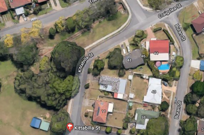 Aerial photo of satellite map showing Kittabilla Street at Chermside West.