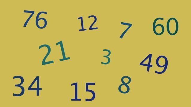 Blue and green numbers float on yellow background