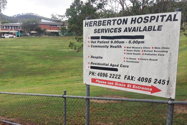 Sign for Herberton Hospital in far north Queensland.